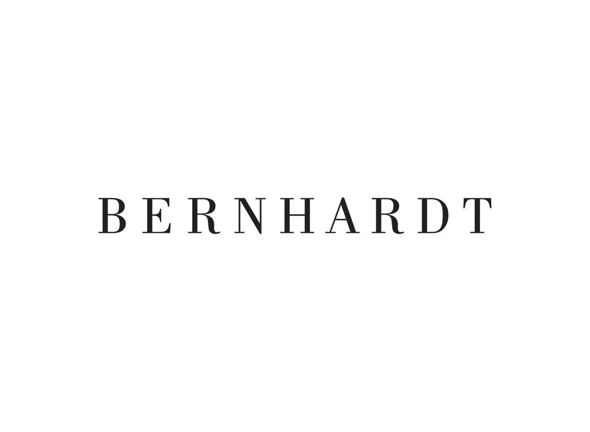 A black and white photo of the bernhardt logo.