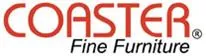 A red and white logo for east fine furniture.