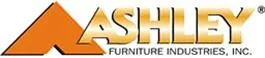 A gold and black logo for ash furniture.